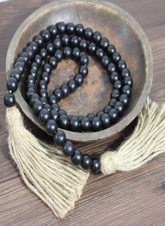 VKSG Farmhouse Decor Beads 60in Wooden Bead Garland with Tassels Rustic Minimalist Home Accent Prayer Country Boho Decoration for Wall Hanging Living Room Table Mantle Shelf Decor, Black - Image 3