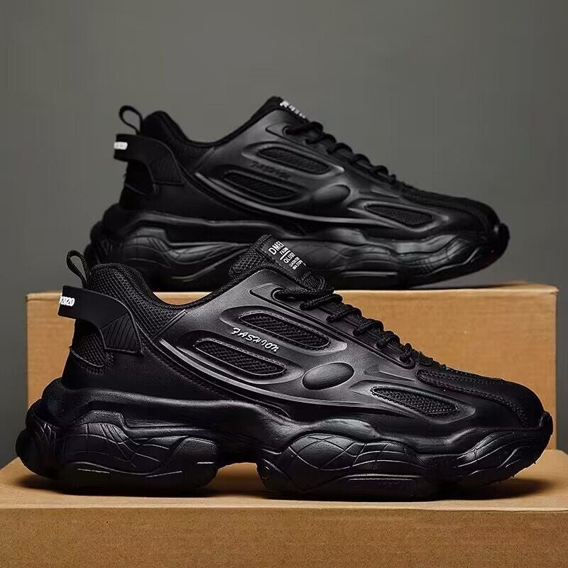 Autumn Mens Shoes New Breathable Mesh Sports Casual Running Shoes Trendy Versatile Height Increasing Casual Shoes EVA Sole 3599 black 