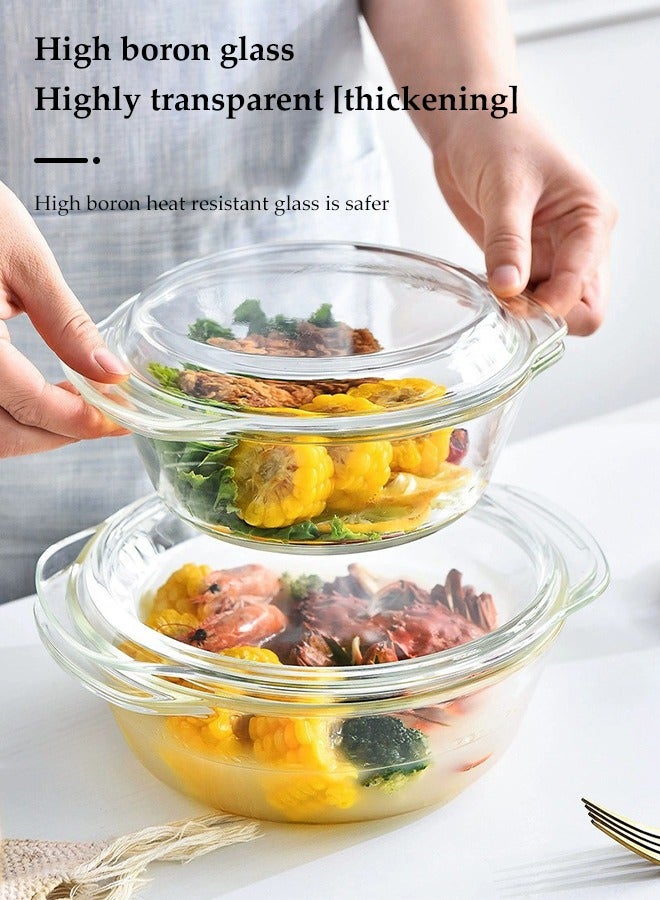 DUNISO 2Pcs Clear Glass Bowl With Lid, Thickened High Boron Glass Pot, Multifunctional Heat Resistant Glass Pot,  Double Ear Design, Easy To Clean，Suitable For Noodles, Soup, Milk, 700ml  - Image 2