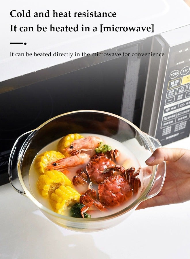 DUNISO 2Pcs Clear Glass Bowl With Lid, Thickened High Boron Glass Pot, Multifunctional Heat Resistant Glass Pot,  Double Ear Design, Easy To Clean，Suitable For Noodles, Soup, Milk, 700ml  - Image 5
