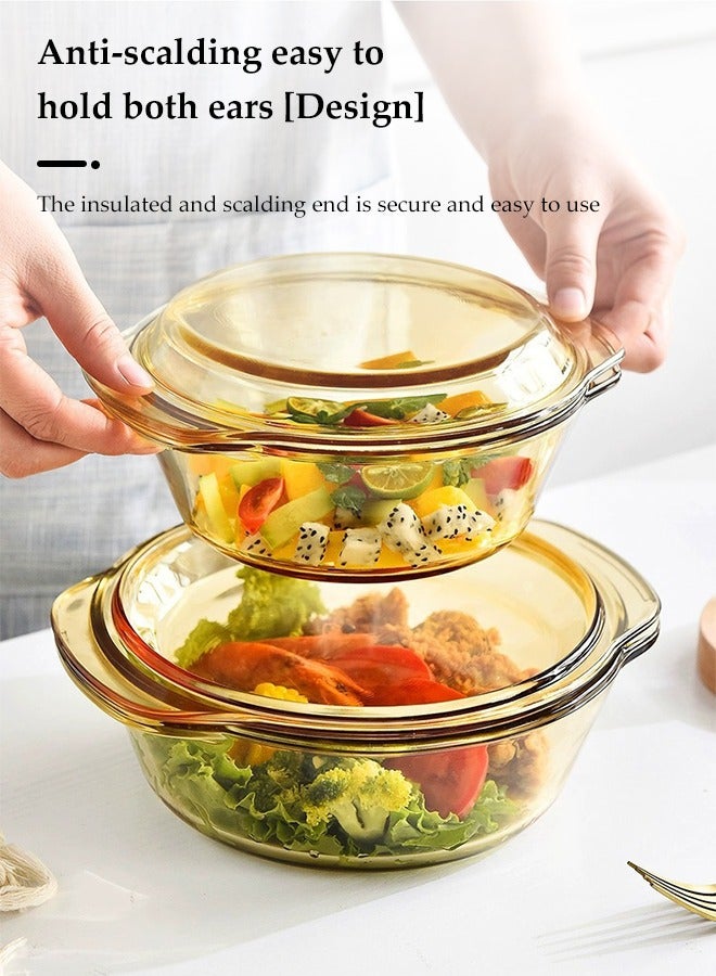 DUNISO 2Pcs Clear Glass Bowl With Lid, Thickened High Boron Glass Pot, Multifunctional Heat Resistant Glass Pot,  Double Ear Design, Easy To Clean，Suitable For Noodles, Soup, Milk, 700ml  - Image 4