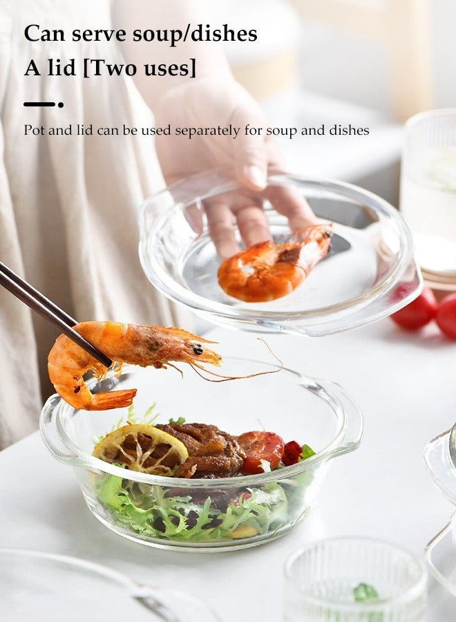 DUNISO 2Pcs Clear Glass Bowl With Lid, Thickened High Boron Glass Pot, Multifunctional Heat Resistant Glass Pot,  Double Ear Design, Easy To Clean，Suitable For Noodles, Soup, Milk, 700ml  - Image 3