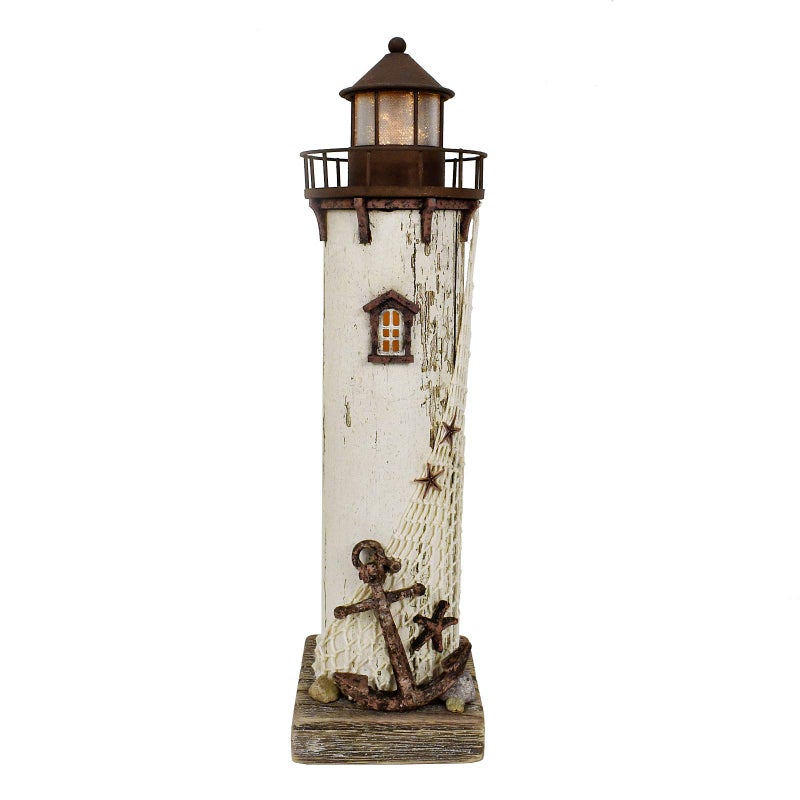 Morning View Lighthouse Decor Nautical Decoration Lighted Wood Light House Figurine Beach House Coastal Decor Table Ocean Seaside Theme Home Decor Lake House Bathroom Shelf Centerpiece 1475
