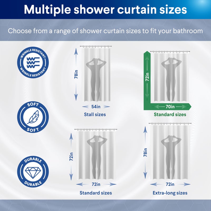 CLOROX Bathroom Shower Curtain with Waterproof Lightweight PEVA Liner Set, Standard Size for Bathroom, with Weighted Magnets and 12 Metal Hooks - 70" x 72" White - Image 4