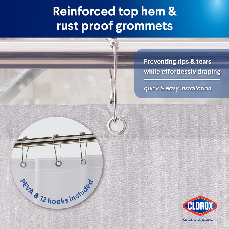 CLOROX Bathroom Shower Curtain with Waterproof Lightweight PEVA Liner Set, Standard Size for Bathroom, with Weighted Magnets and 12 Metal Hooks - 70" x 72" White - Image 5