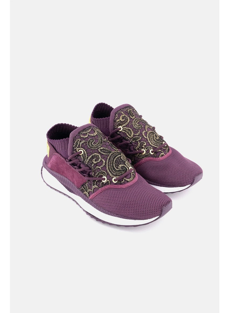 PUMA Women TSUGI Shinsei Mesh Lace Shoes, Shadow Purple and White and Gold  - Image 1