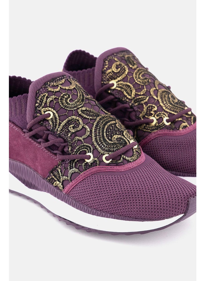 PUMA Women TSUGI Shinsei Mesh Lace Shoes, Shadow Purple and White and Gold  - Image 4