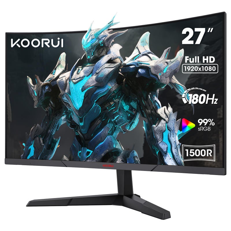 KOORUI 27 Inch Gaming Monitor, FHD 1080P Curved Monitor 180Hz VA 1ms 1500R PC Monitors with Adaptive Sync, HDMI X2 /DP, VESA Compatible, Tilt Adjustable, Eye Care - Image 1