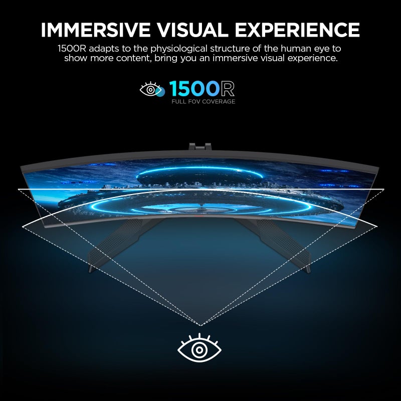 KOORUI 27 Inch Gaming Monitor, FHD 1080P Curved Monitor 180Hz VA 1ms 1500R PC Monitors with Adaptive Sync, HDMI X2 /DP, VESA Compatible, Tilt Adjustable, Eye Care - Image 2