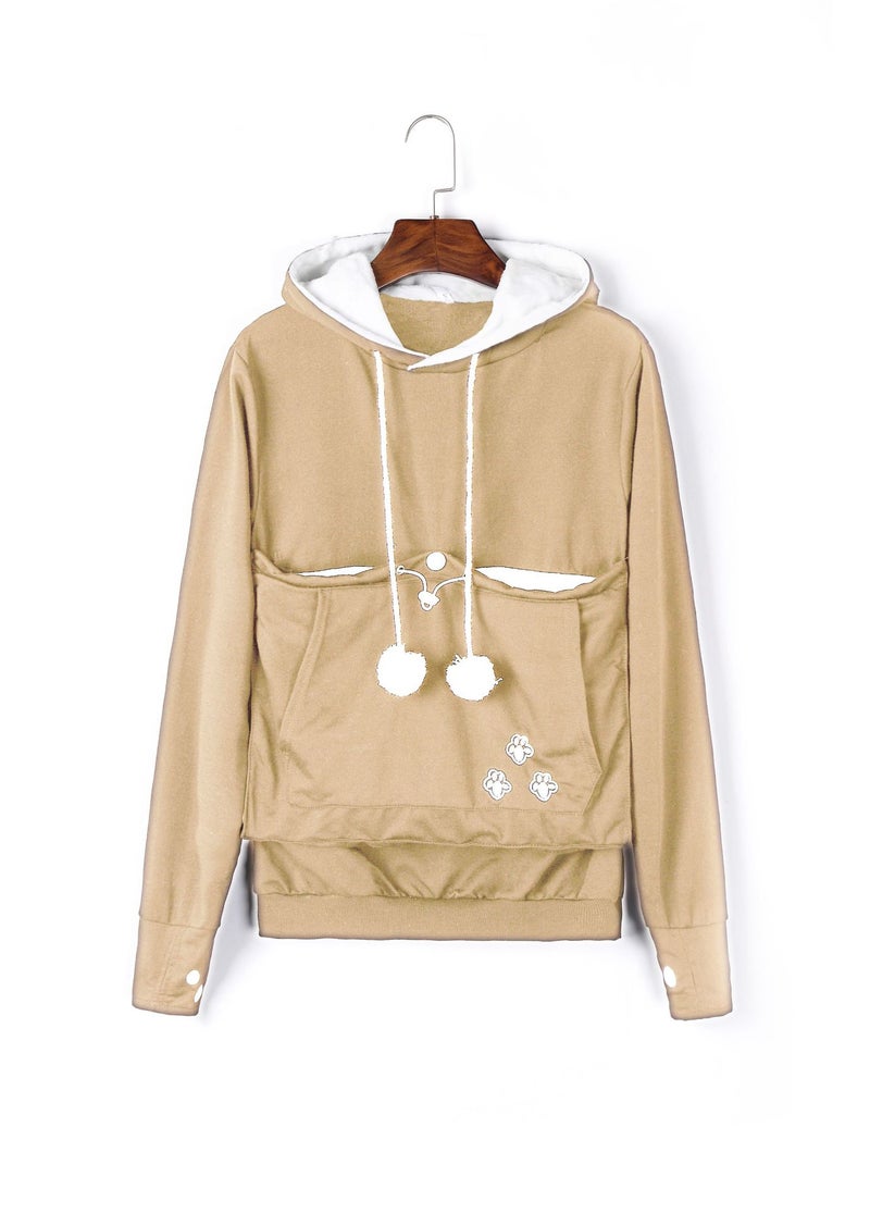 Foreign Trade Cross-border Explosions Embroidered Big Pocket Hooded Sweat Amazon Hot Autumn Thin Long Sleeve Womens Sweat Khaki