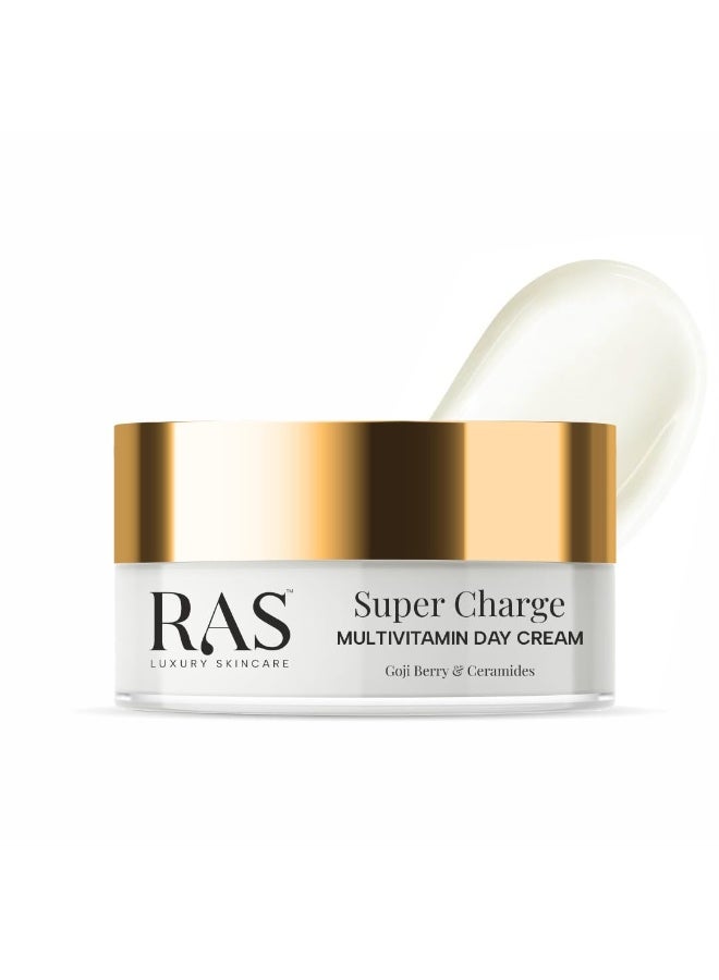 راس كريم لاكشري أويلز سوبر تشارج داي كريم نهاري مع فيتامينات متعددة SPF 30 PA++++ غوجي بيري وسيراميد | مرطب لبشرة متوهجة مع ترطيب لمدة 72 ساعة | حماية من الأشعة فوق البنفسجية أ و ب | عناية فاخرة بالبشرة | 8 جم - Image 1
