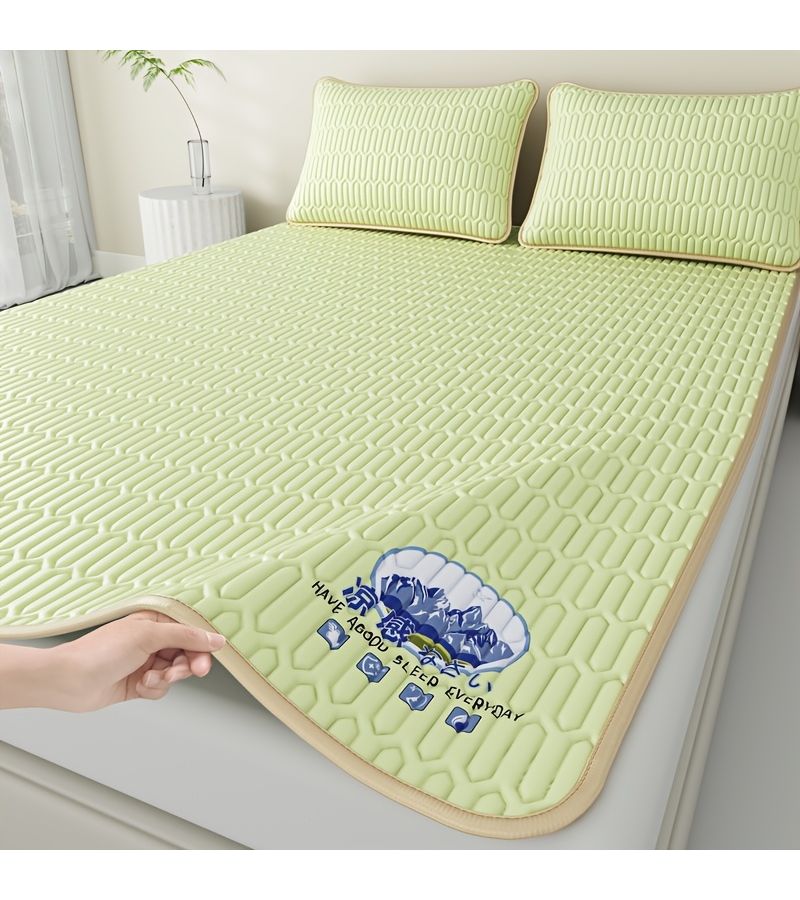 1 Mat of Grey Latex Cooling Mat 70.87 by 78.74 Inches Ice Silky Fiber Fabric Summer Cooling Pad Soft Comfortable Skin Friendly Breathable Cool Waffle Weave Long Lasting Mat for Wilderness Camping Outdoor - Image 1