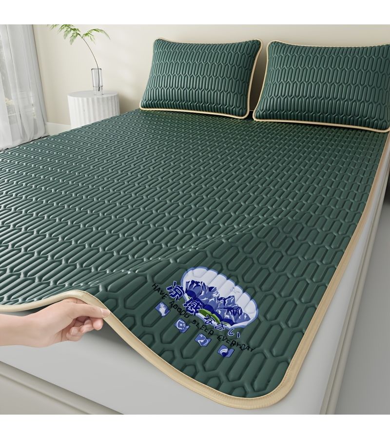 1 Mat of Grey Latex Cooling Mat 70.87 by 78.74 Inches Ice Silky Fiber Fabric Summer Cooling Pad Soft Comfortable Skin Friendly Breathable Cool Waffle Weave Long Lasting Mat for Wilderness Camping Outdoor - Image 5