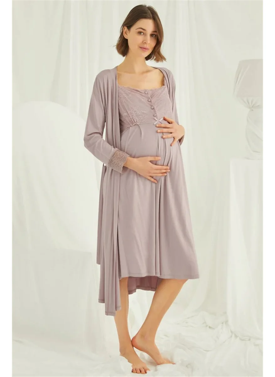 Monamise 18438440 Women's Mink Maternity Maternity Set Dressing Gown Nightgown Pajamas Set