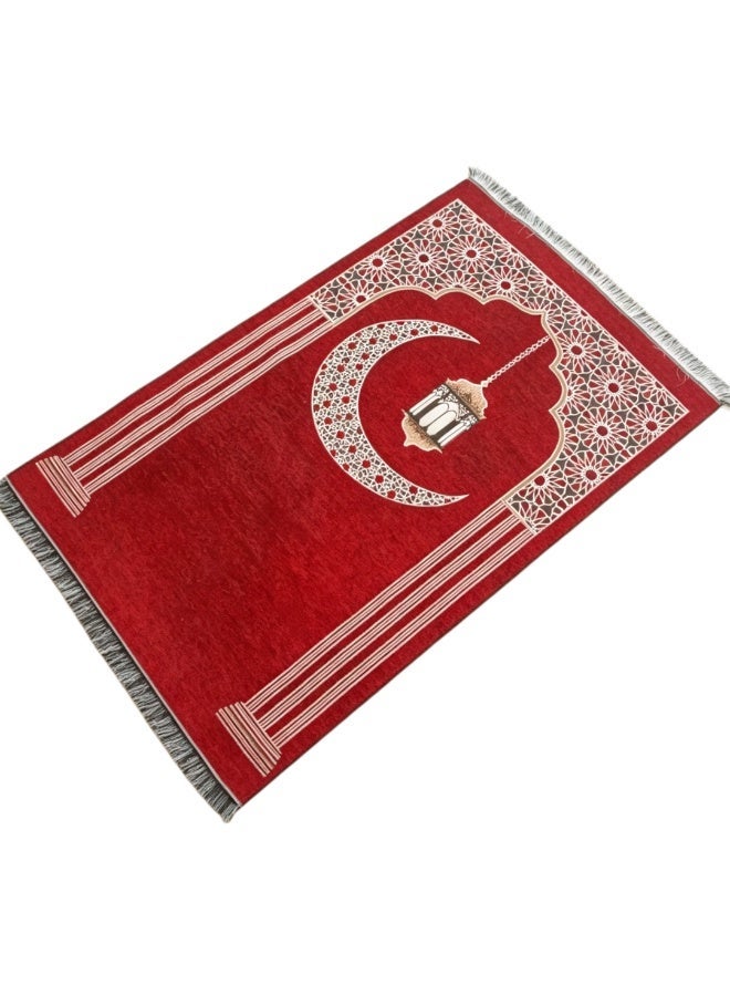 Chenille Crescent & Lantern Print Foldable Islamic Prayer Mat, 70x110cm - Image 1