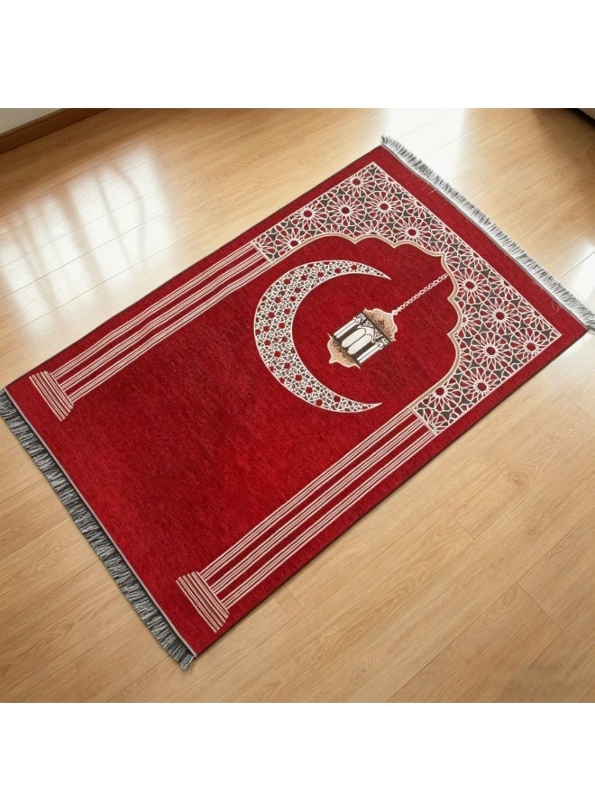 Chenille Crescent & Lantern Print Foldable Islamic Prayer Mat, 70x110cm - Image 4