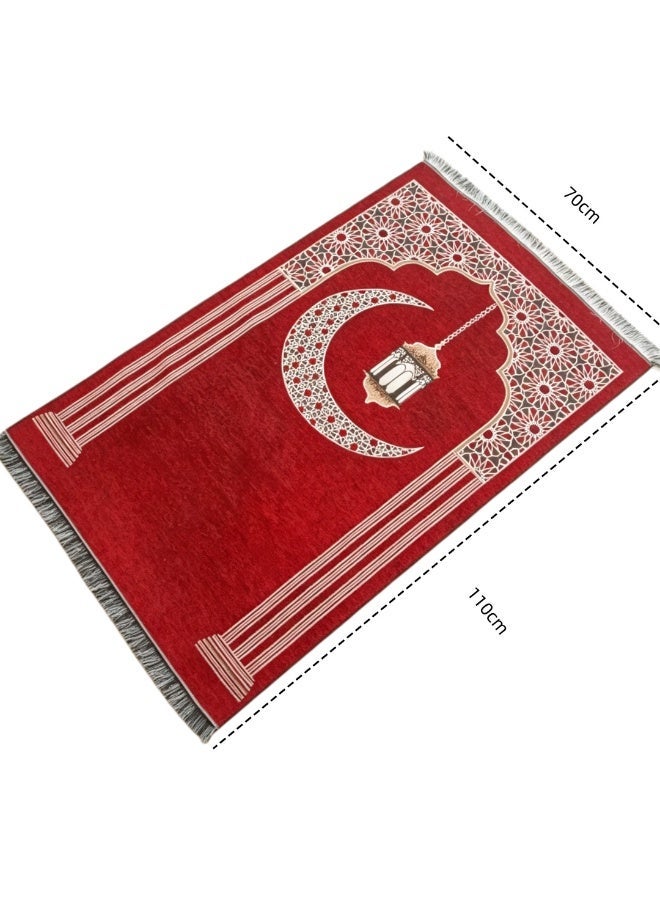 Chenille Crescent & Lantern Print Foldable Islamic Prayer Mat, 70x110cm - Image 5