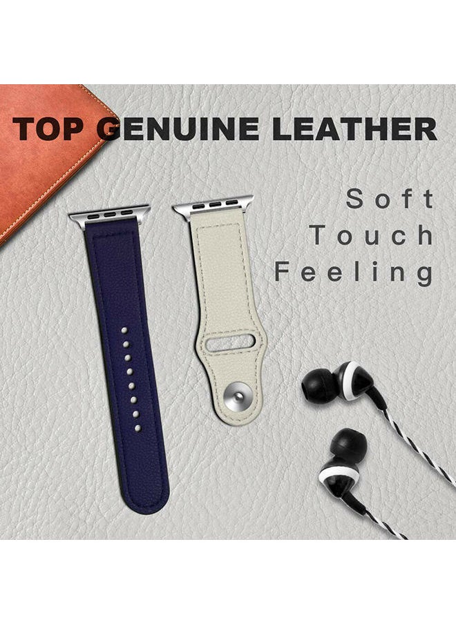 O Ozone - Leather Strap For Apple Watch Series 10 9 8 7 6 5 4 SE , 38/40/41/42mm, Genuine Leather Replacement Smartwatch Wristband - Blue - Image 1