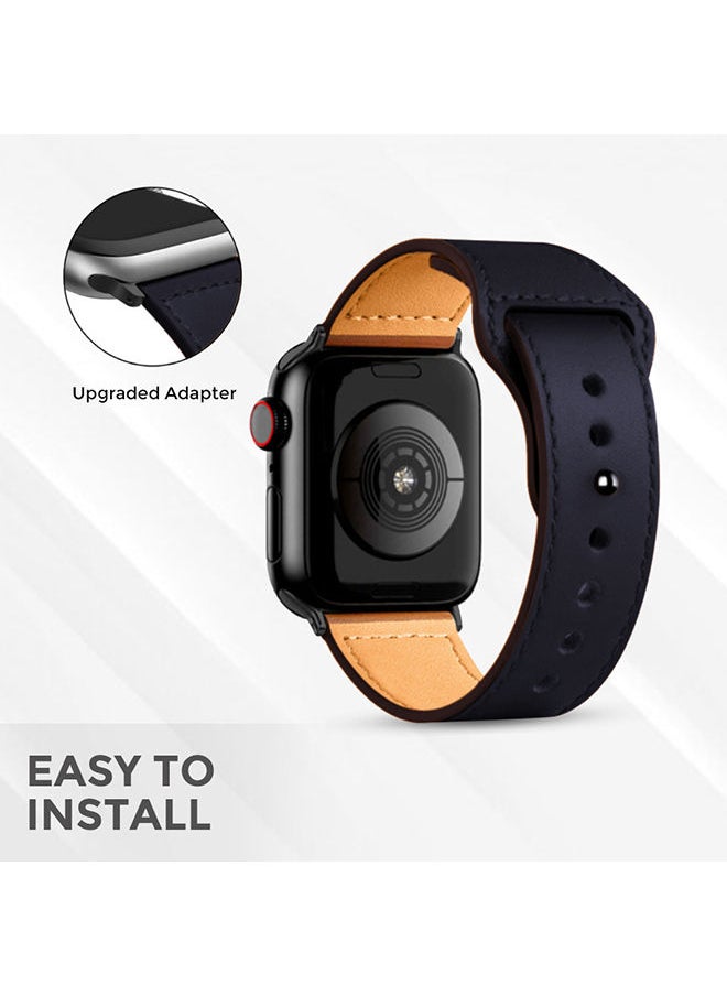 O Ozone - Leather Strap For Apple Watch Series 10 9 8 7 6 5 4 SE , 38/40/41/42mm, Genuine Leather Replacement Smartwatch Wristband - Blue - Image 1