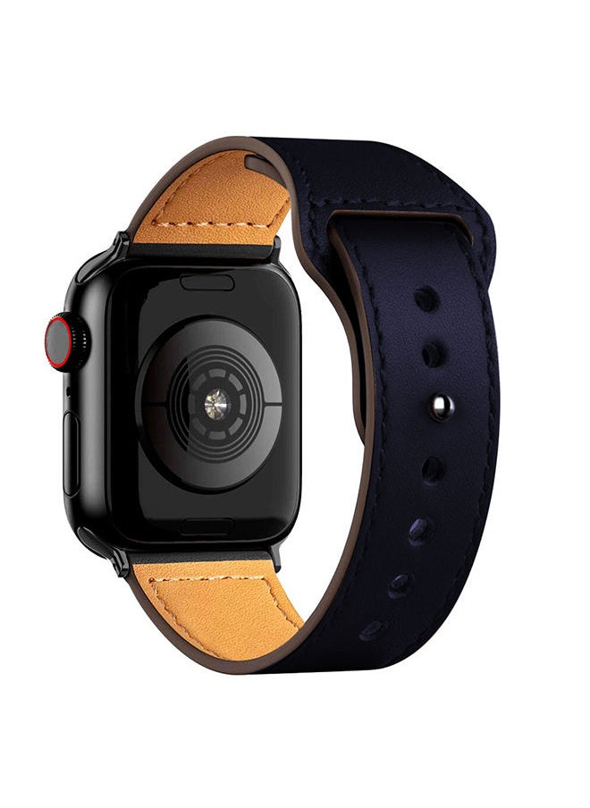 O Ozone - Leather Strap For Apple Watch Series 10 9 8 7 6 5 4 SE , 38/40/41/42mm, Genuine Leather Replacement Smartwatch Wristband - Blue - Image 1