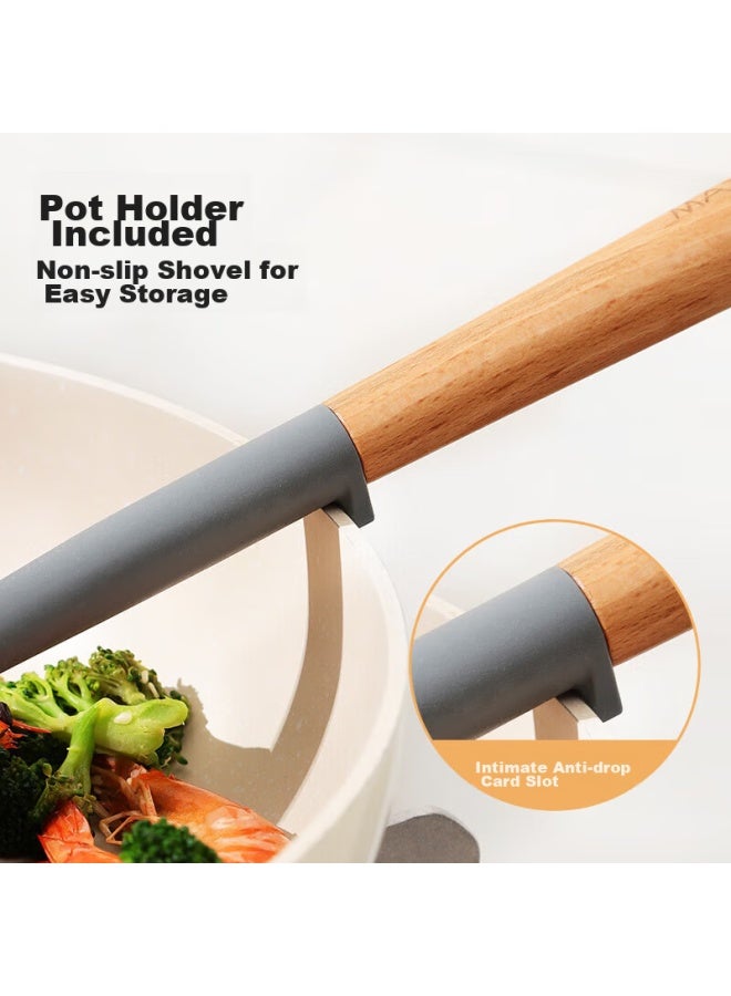 MAX COOK Maxcook Silicone Spatula, Non-stick Wok Spatula For Frying Pan, Flat Bottom Pan, Specialized Cooking Spatula, Beech Wood Spatula Mccu0537  - Image 5