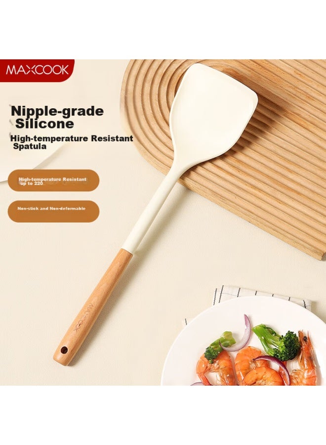 MAX COOK Maxcook Silicone Spatula, Non-stick Wok Spatula For Frying Pan, Flat Bottom Pan, Specialized Cooking Spatula, Beech Wood Spatula Mccu0537  - Image 1