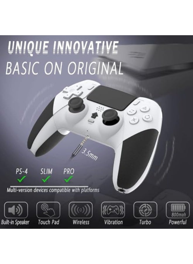 وحدة تحكم وايرلس برو لجهاز PS4، وحدة تحكم ألعاب متوافقة مع بلاي ستيشن 4 / سليم / برو / كمبيوتر شخصي، بطارية قابلة للشحن بسعة 800 مللي أمبير مدمجة / عصا تحكم وأزرار حساسة / صوت / توربو (أبيض وأسود) - Image 5