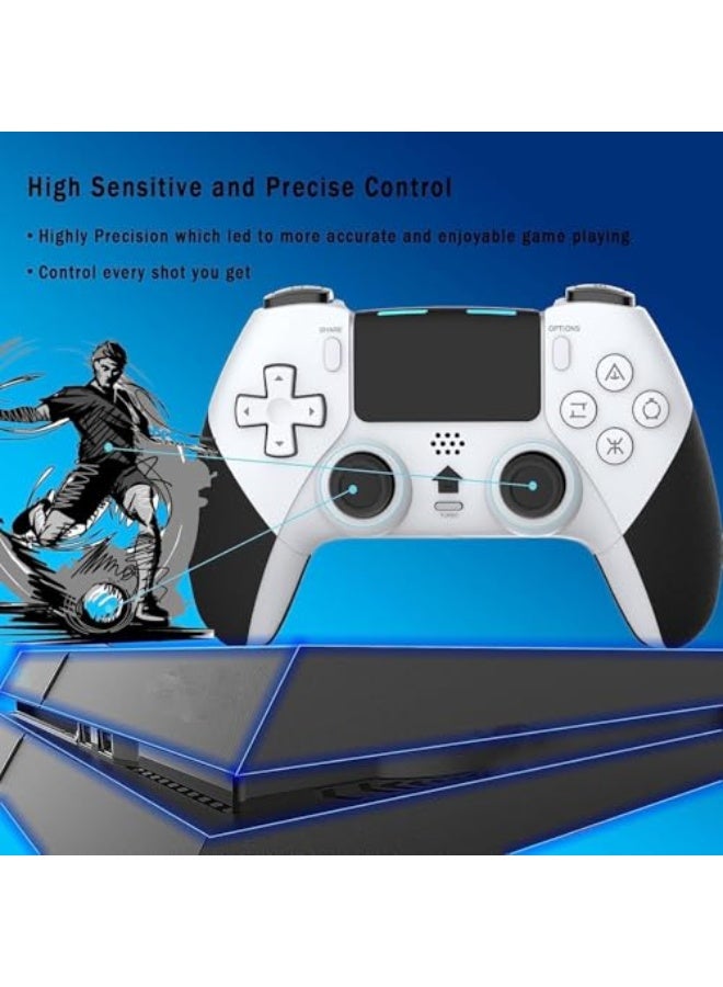 وحدة تحكم وايرلس برو لجهاز PS4، وحدة تحكم ألعاب متوافقة مع بلاي ستيشن 4 / سليم / برو / كمبيوتر شخصي، بطارية قابلة للشحن بسعة 800 مللي أمبير مدمجة / عصا تحكم وأزرار حساسة / صوت / توربو (أبيض وأسود) - Image 3