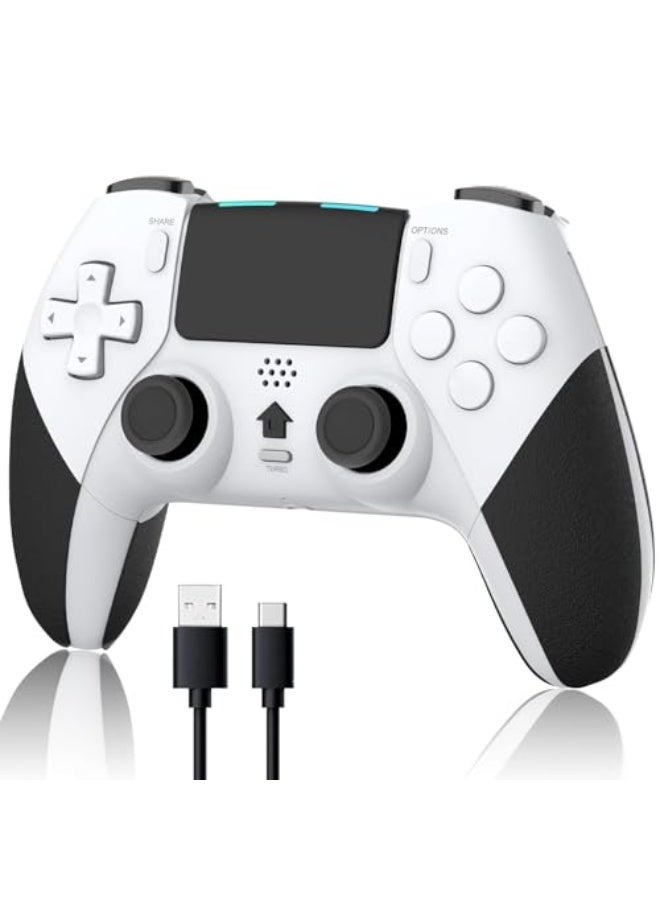 وحدة تحكم وايرلس برو لجهاز PS4، وحدة تحكم ألعاب متوافقة مع بلاي ستيشن 4 / سليم / برو / كمبيوتر شخصي، بطارية قابلة للشحن بسعة 800 مللي أمبير مدمجة / عصا تحكم وأزرار حساسة / صوت / توربو (أبيض وأسود) - Image 1