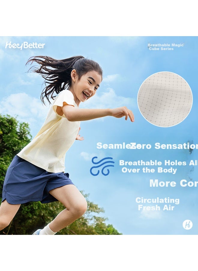 Heybetter Children's Long-sleeve T-shirt, Breathable Cube Moisture-wicking Quick-dry Spring And Summer Top, Cool-feeling Top, Lotus White , Size 150 - Image 1