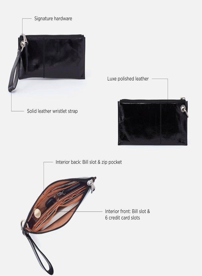 HOBO Vida Leather Wristlet or Clutch with Zipper Closure, Interior Credit Card Organizer, Minimalist Design - Fits in Purse, Black - Image 4