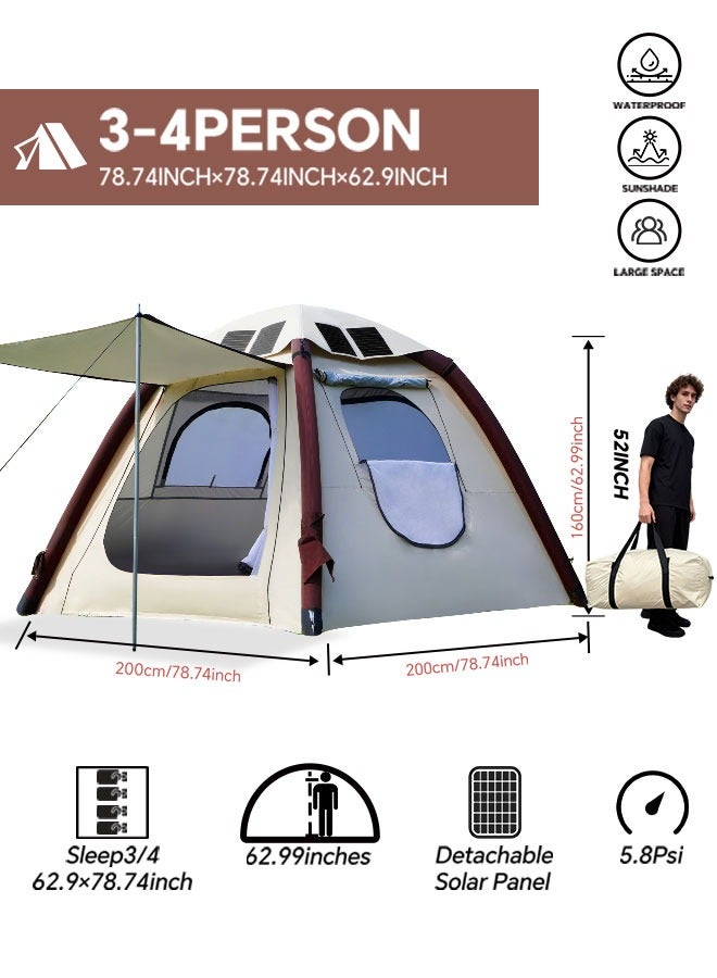 MWS-للتخييم خيمة شحن بالطاقة الشمسية قابلة للفصل لشخصين إلى أربعة أشخاص، خيمة قابلة للنفخ تلقائيًا، خيمة قابلة للفتح بزر واحد، مزودة بمضخة هواء، إعداد سهل، خيمة خارجية مضادة للرياح ومقاومة للماء من TPU مع نوافذ شبكية، خيمة تخييم قابلة للنفخ لشحن الأجهزة الإلكترونية. - Image 2