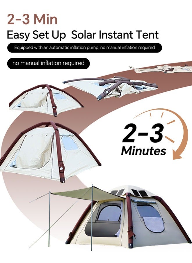 MWS-للتخييم خيمة شحن بالطاقة الشمسية قابلة للفصل لشخصين إلى أربعة أشخاص، خيمة قابلة للنفخ تلقائيًا، خيمة قابلة للفتح بزر واحد، مزودة بمضخة هواء، إعداد سهل، خيمة خارجية مضادة للرياح ومقاومة للماء من TPU مع نوافذ شبكية، خيمة تخييم قابلة للنفخ لشحن الأجهزة الإلكترونية. - Image 4