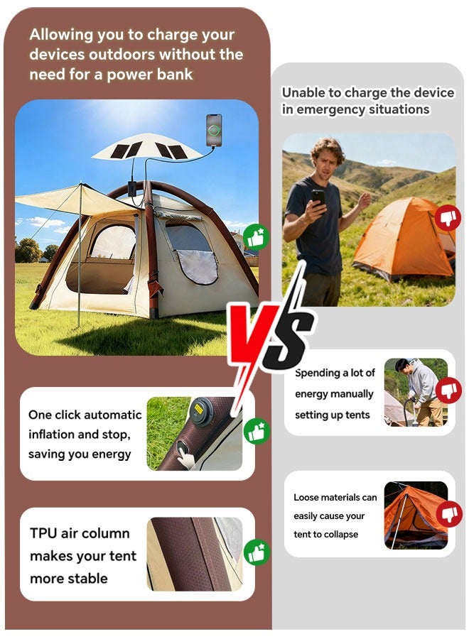 MWS-للتخييم خيمة شحن بالطاقة الشمسية قابلة للفصل لشخصين إلى أربعة أشخاص، خيمة قابلة للنفخ تلقائيًا، خيمة قابلة للفتح بزر واحد، مزودة بمضخة هواء، إعداد سهل، خيمة خارجية مضادة للرياح ومقاومة للماء من TPU مع نوافذ شبكية، خيمة تخييم قابلة للنفخ لشحن الأجهزة الإلكترونية. - Image 5