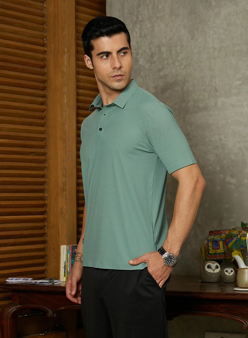 CAHOOT  Men's Sea Green Seamless Striped Polo T-Shirt for Men | Best Price UAE