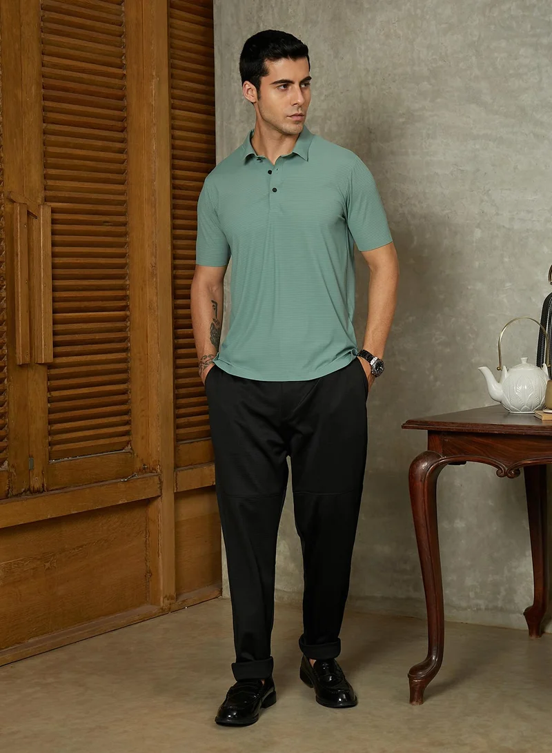 CAHOOT  Men's Sea Green Seamless Striped Polo T-Shirt for Men | Best Price UAE