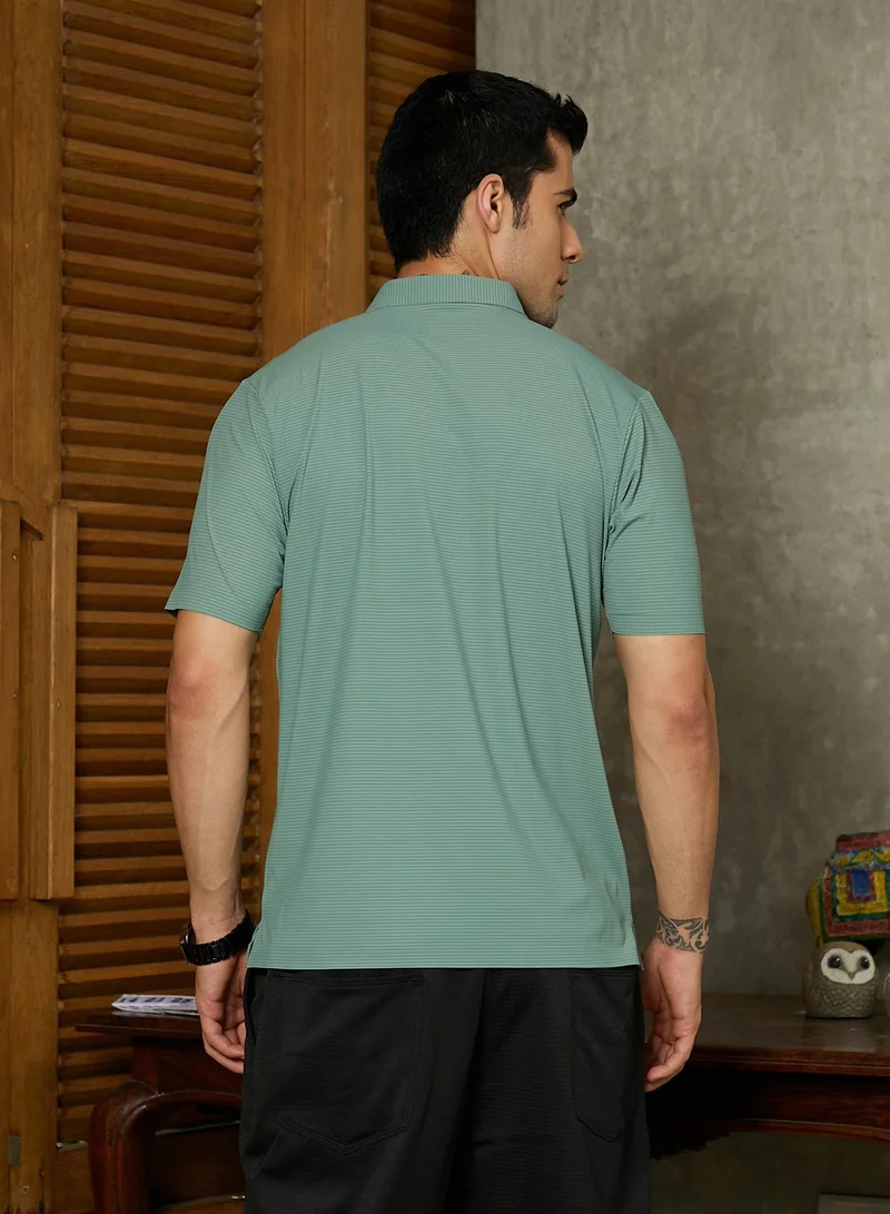CAHOOT  Men's Sea Green Seamless Striped Polo T-Shirt for Men | Best Price UAE
