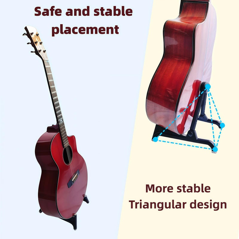 nalu Classic A-Frame Tripod Adjustable Guitar Stand for Acoustic Bass Electric Guitars and Ukuleles Folding Floor Stand Small Good for Traveling (GrayRubber+BlackFrame) - Image 5
