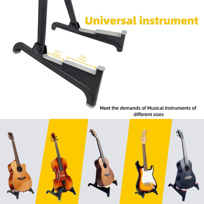 nalu Classic A-Frame Tripod Adjustable Guitar Stand for Acoustic Bass Electric Guitars and Ukuleles Folding Floor Stand Small Good for Traveling (GrayRubber+BlackFrame) - Image 3