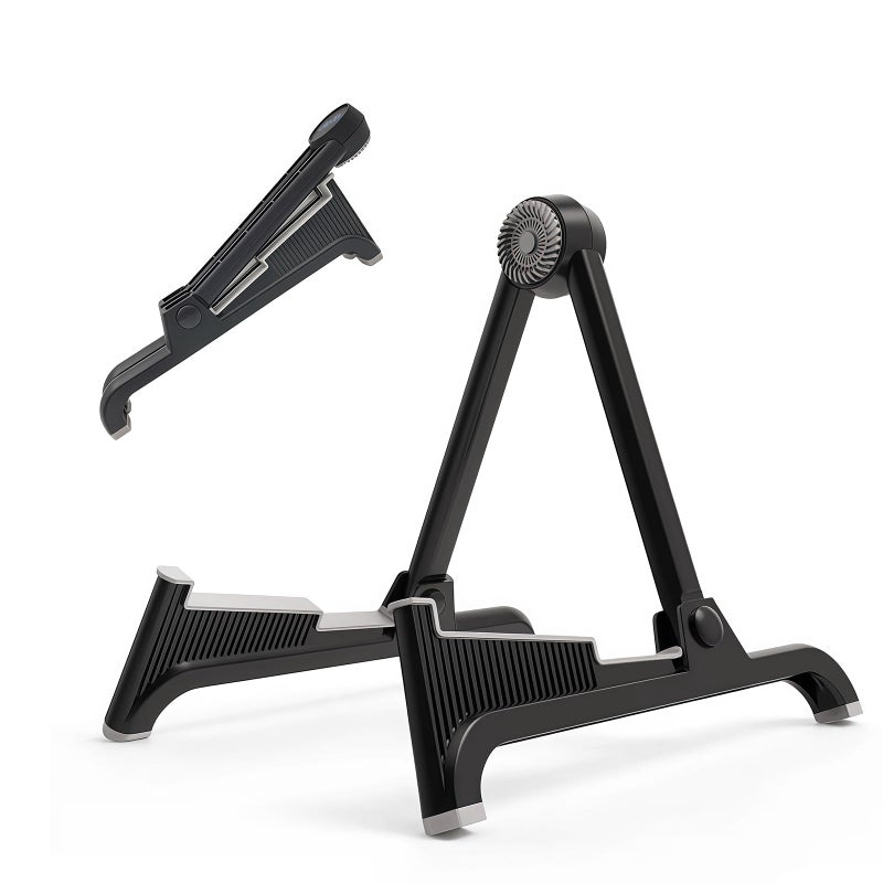 nalu Classic A-Frame Tripod Adjustable Guitar Stand for Acoustic Bass Electric Guitars and Ukuleles Folding Floor Stand Small Good for Traveling (GrayRubber+BlackFrame) - Image 1