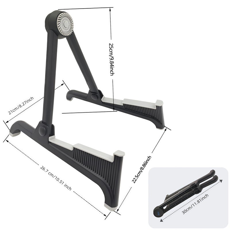nalu Classic A-Frame Tripod Adjustable Guitar Stand for Acoustic Bass Electric Guitars and Ukuleles Folding Floor Stand Small Good for Traveling (GrayRubber+BlackFrame) - Image 2