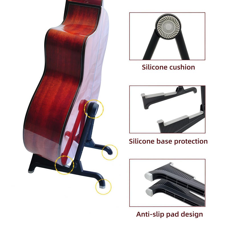 nalu Classic A-Frame Tripod Adjustable Guitar Stand for Acoustic Bass Electric Guitars and Ukuleles Folding Floor Stand Small Good for Traveling (GrayRubber+BlackFrame) - Image 4