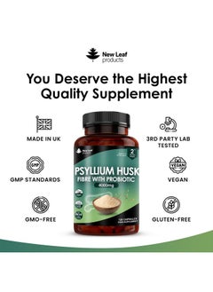 New Leaf Products Psyllium Husk Capsules Enriched With Probiotics Fibre Supplement High Absorbency Strength Contributes Towards Gut And Digestive Health From Plantago Ovata Seeds, Ispaghula Husk, Gluten-Free Made In Uk  - Image 4