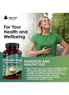 New Leaf Products Psyllium Husk Capsules Enriched With Probiotics Fibre Supplement High Absorbency Strength Contributes Towards Gut And Digestive Health From Plantago Ovata Seeds, Ispaghula Husk, Gluten-Free Made In Uk  - Image 3