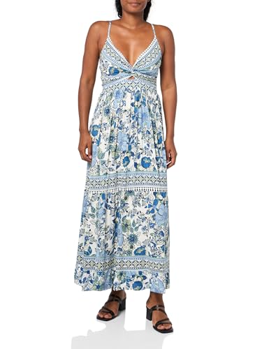 Angie Womens Floral Maxi Dress with Cutout WhiteBlue