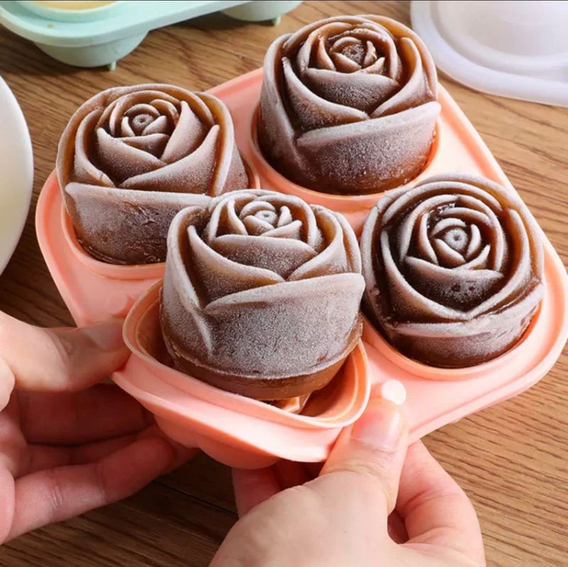 swabs® 3D Rose Ice Molds 2.5 Inch, Large Ice Cube Trays, Make 4 Giant Cute Flower Shape Ice, Silicone Rubber Fun Big Ice Ball Maker for Cocktails Juice Whiskey Bourbon Freezer, Dishwasher Safe - Image 5