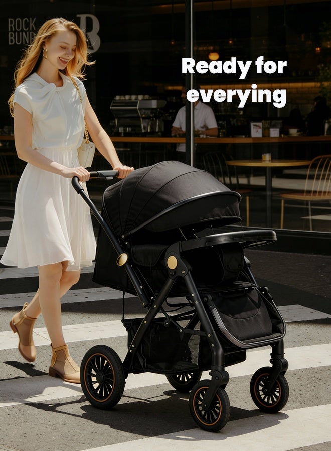 هيبوبي عربة أطفال فاخرة متعددة الوظائف قابلة للطي ومحمولة بمقبض قابل للعكس وزنبركات مضادة للصدمات. - Image 5