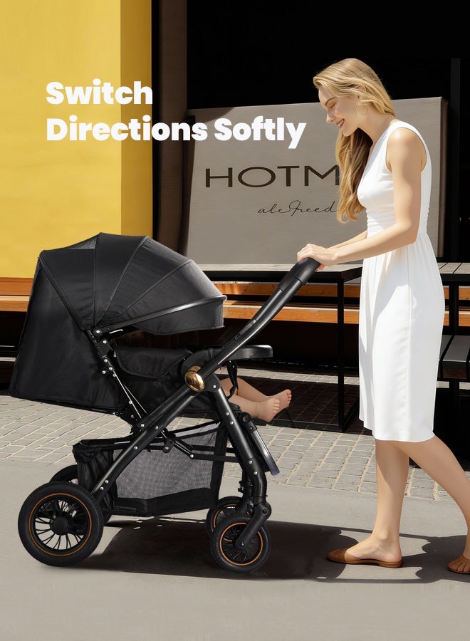 هيبوبي عربة أطفال فاخرة متعددة الوظائف قابلة للطي ومحمولة بمقبض قابل للعكس وزنبركات مضادة للصدمات. - Image 4