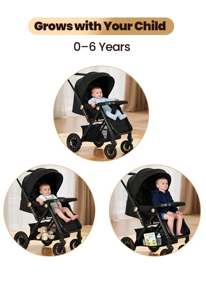 هيبوبي عربة أطفال فاخرة متعددة الوظائف قابلة للطي ومحمولة بمقبض قابل للعكس وزنبركات مضادة للصدمات. - Image 3