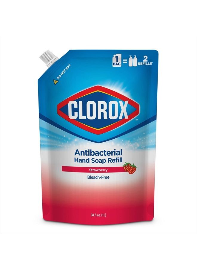 Clorox Liquid Hand Soap Refill 34 oz Scent Liquid Hand Washing Soap Refill Washes Away Dirt on Skin Soft on Hands Tough on Dirt, Strawberry - Clorox Hand Soap, Hand Wash, Foam Soap, Kitchen Hand Soap - Image 1